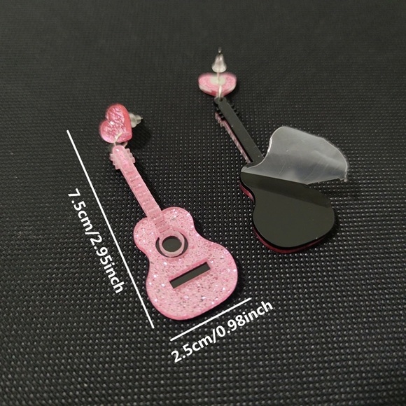 NEW pink glitter guitar western earrings Taylor swift eras tour - Picture 2 of 4